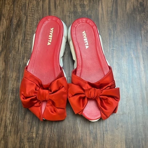 Revolve VIVETTA Red satin Bow chunky Sandals 40 9 - Picture 4 of 15